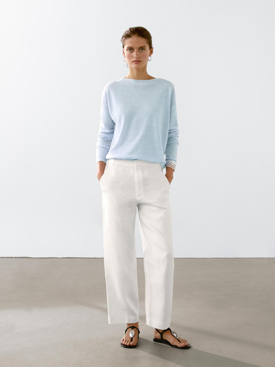 Massimo Dutti Струящиеся брюки из 100% льна, белый