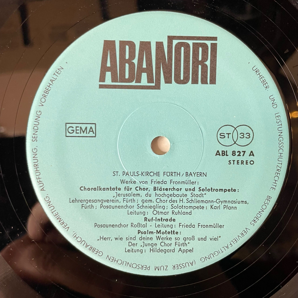 Винтажная виниловая пластинка LP Фридерика Хелен Эмма Фронмюллер Frieda Fronmuller, Werke Von Frieda Fronmuller, Kirchenmusikdirektorin (Германия 1974)