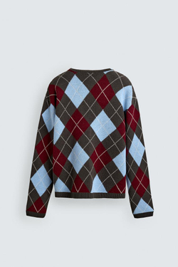 ZARA КАРДИГАН С УЗОРОМ "РОМБЫ", ШОКОЛАДНЫЙ