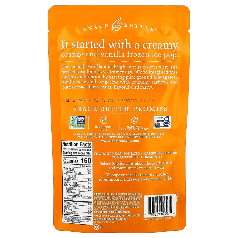 Sahale Snacks, Глазированная смесь: мандарин, ваниль, кешью и макадмия, 4 унц. (113 г)