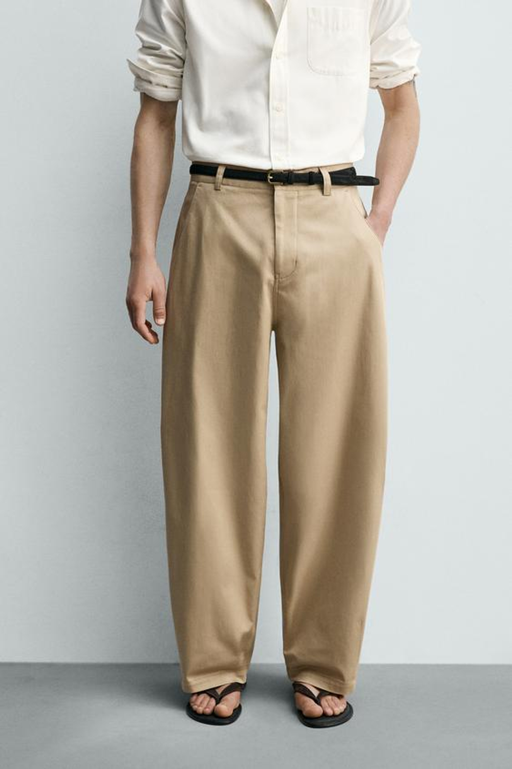 ZARA УКОРОЧЕННЫЕ БРЮКИ WIDE FIT, БЕЖЕВЫЙ