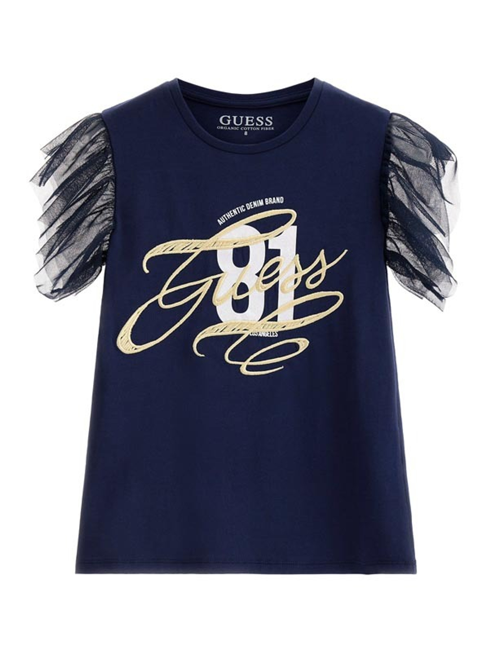 Футболка GUESS Синий/Вышивка: логотип/Термопринт: 81/Крылышки: сетка Девочка