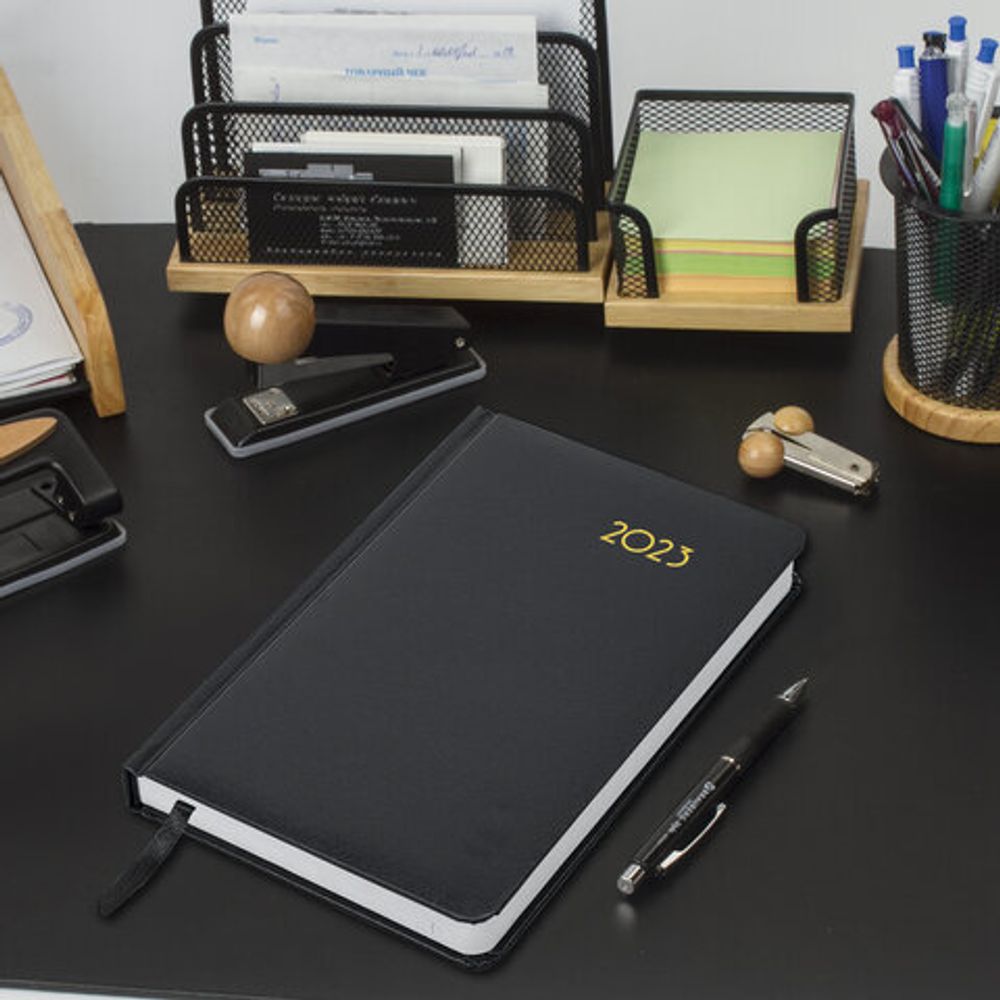 Ежедневник датированный 2023 А5 138x213 мм BRAUBERG "Select", балакрон, черный, 114056