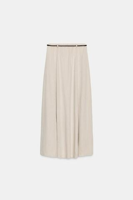 ZARA ТРИКОТАЖНАЯ ЮБКА С РЕМНЕМ, ПЕСОЧНЫЙ