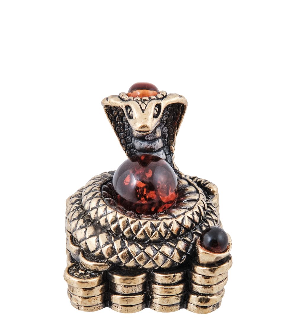 Народные промыслы AM-3948 Фигурка «Змея Денежная» (латунь, янтарь)