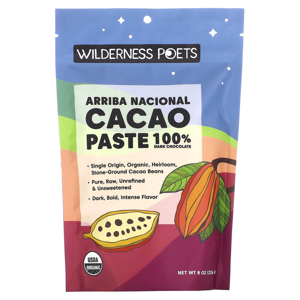 Wilderness Poets, Arriba Nacional, органическая какао-паста, темный шоколад, 226 г (8 унций)