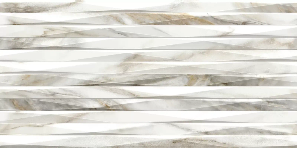 Настенная плитка Alma Ceramica TWU2550EPH24 Euphoria 24.9x50 белая / серая глянцевая / рельефная под мрамор / полосы