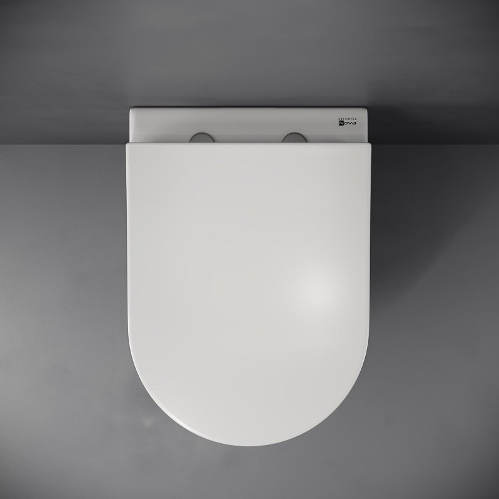 Комплект подвесной безободковый унитаз Ceramica Nova Mia Rimless CN1805 с ультра-тонким сиденьем SoftClose + инсталляция Geberit Delta 458.163.21.1 с панелью смыва, хром глянцевый