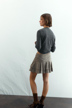 ZARA ЮБКА-ШОРТЫ С ВОЛАНАМИ, РЫЖЕВАТО-КОРИЧНЕВЫЙ