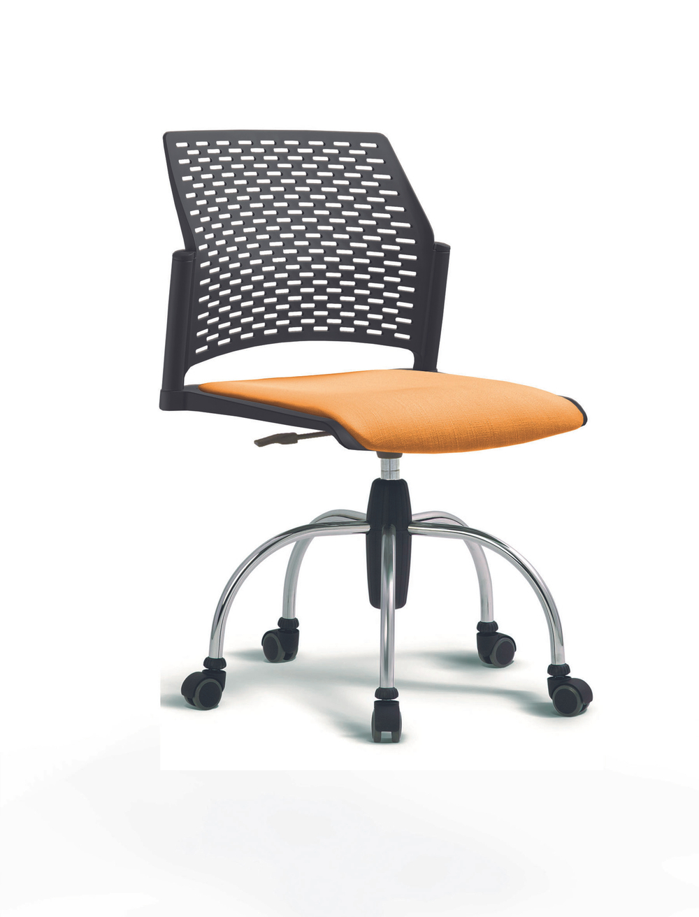 Кресло Rewind каркас хромированный, пластик черный, база паук хромированная, без подлокотников, сиденье оранжевое