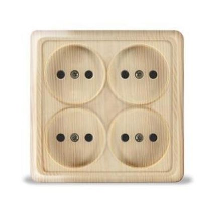 Розетка четырехместная квадратная "UNIVersal" серия "Олимп" б/з, о/у, 16А, 220В, сосна (еврослот) (E
