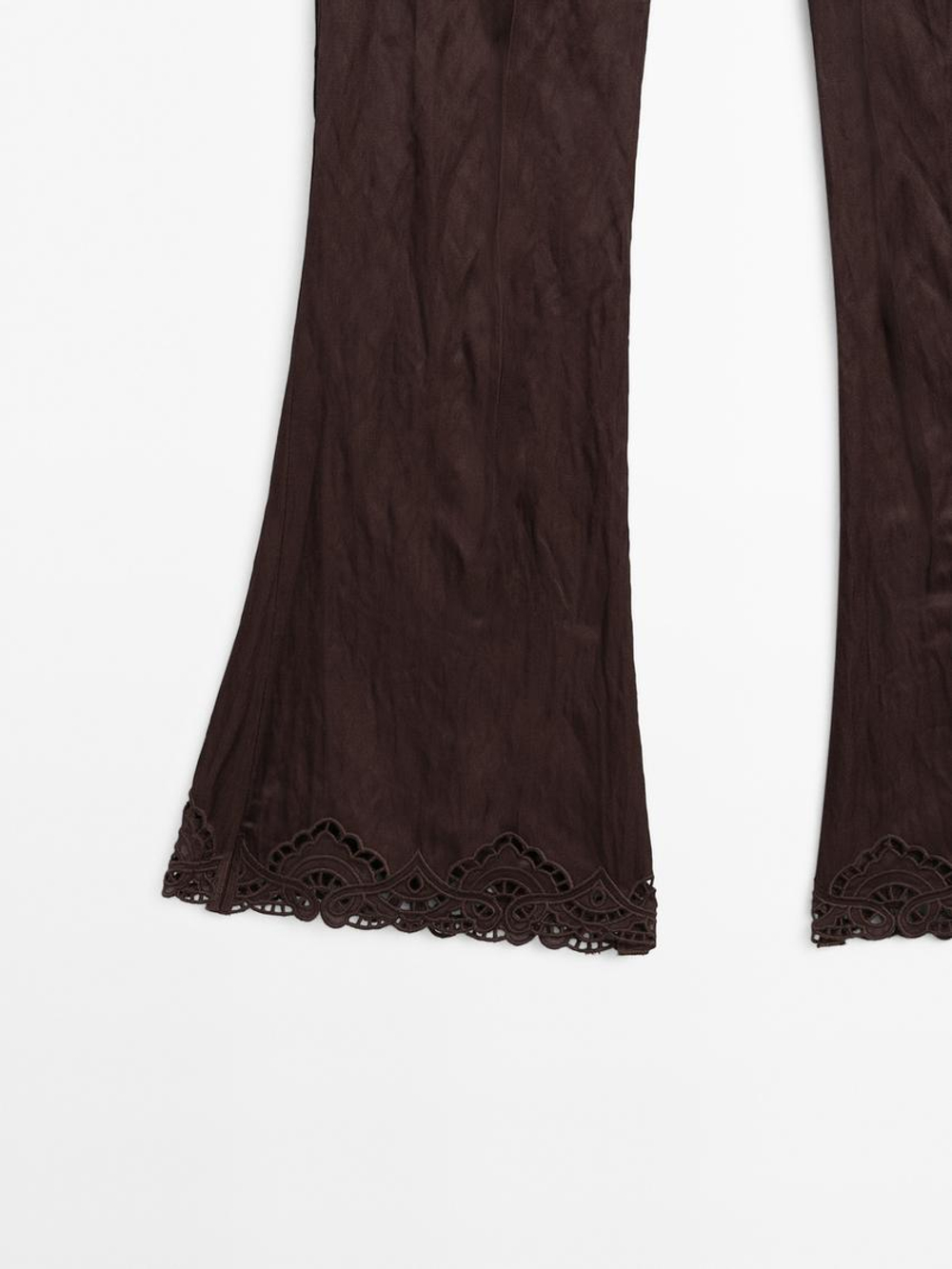 Massimo Dutti Брюки капри с кружевом, гранатовый