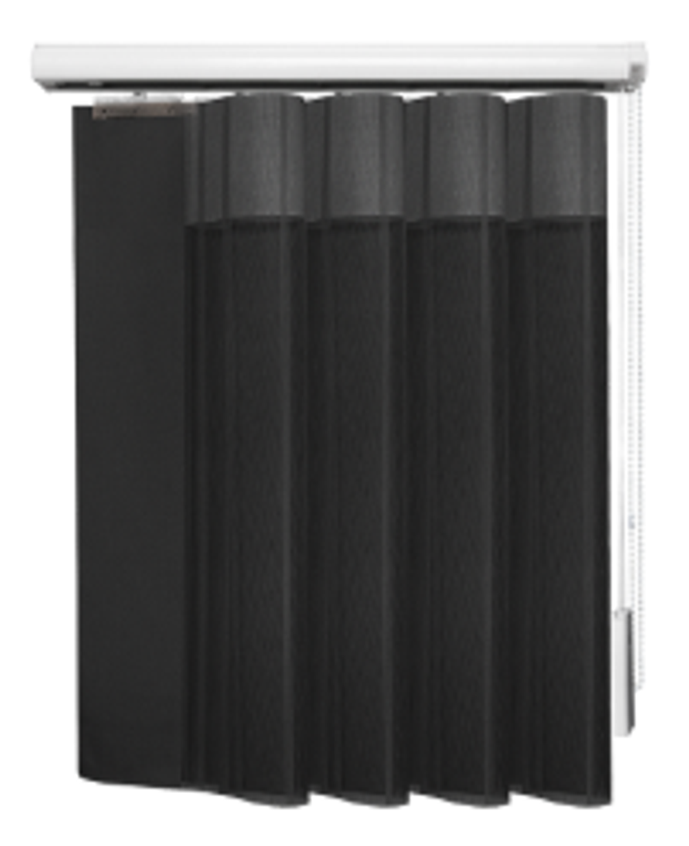 Вертикальные тюлевые жалюзи "Вальс" с карнизом Стандарт без декоративной планки, ткань коллекции Шуберт, цвет 9518 серый уголь