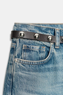 ZARA ДЖИНСЫ Z1975 С ВЫСОКОЙ ПОСАДКОЙ, ЗАУЖЕННЫЕ КНИЗУ, С РЕМНЕМ, ГОЛУБОЙ