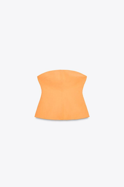 ZARA ТОП С ДЕКОРАТИВНЫМ ВЫРЕЗОМ БЕЗ БРЕТЕЛЕЙ, МАНДАРИНОВЫЙ