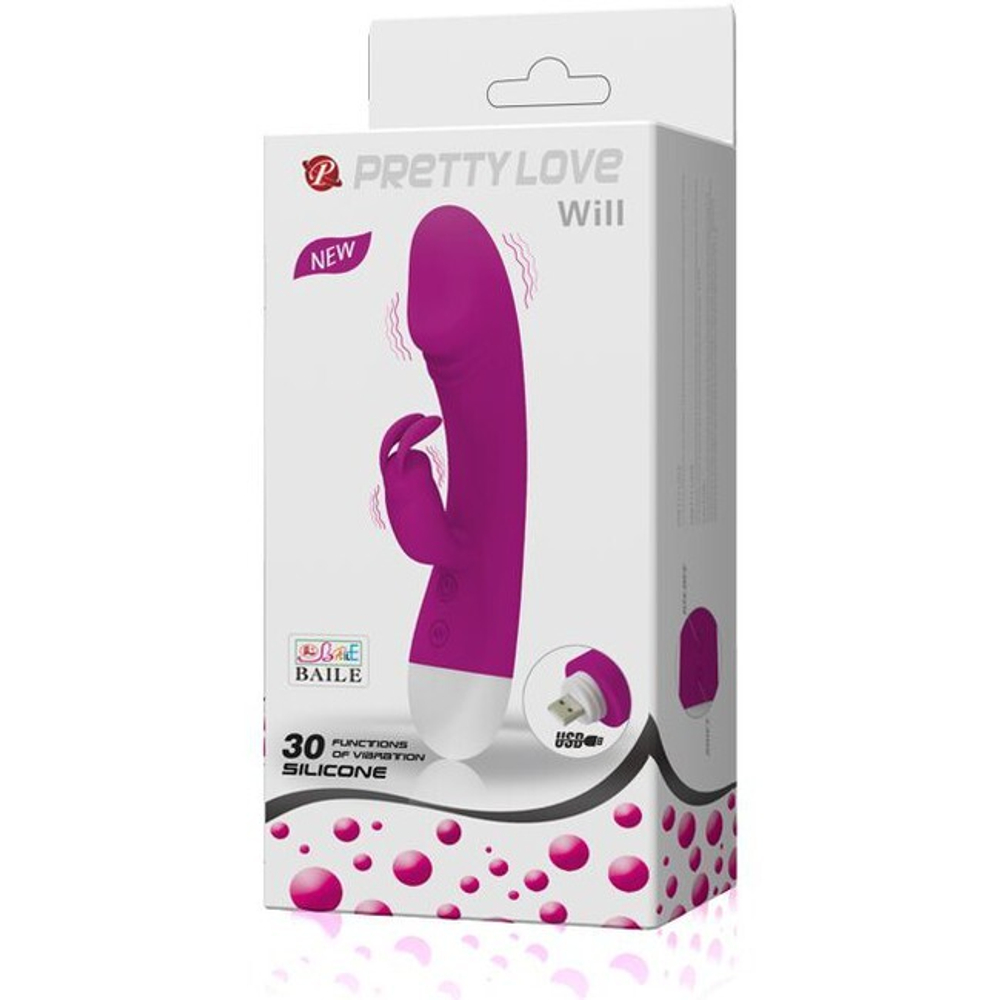 Вибратор с клиторальным стимулятором Will (30 режимов) (Цвет: фуксия с белым)