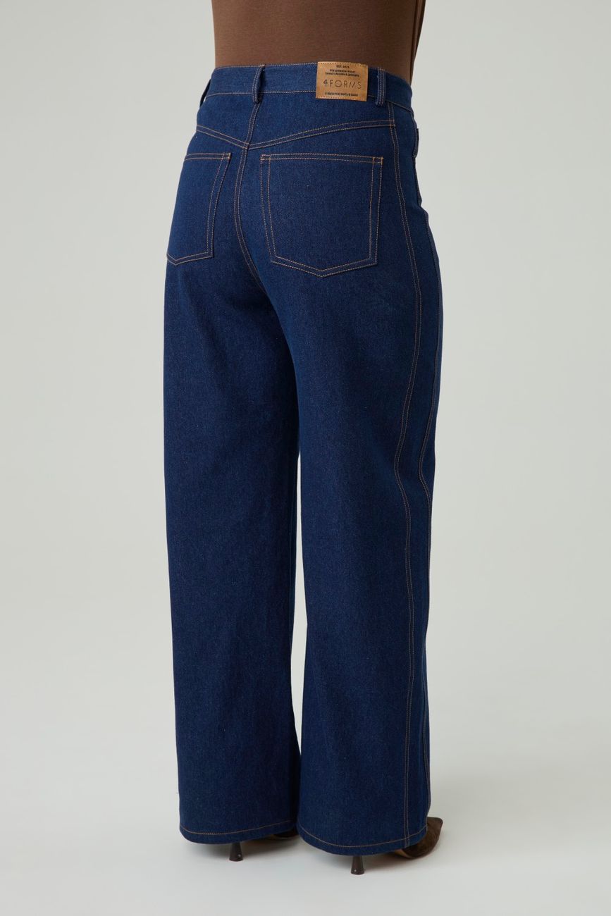 Джинсы Wide leg со вставками, темно-синий
