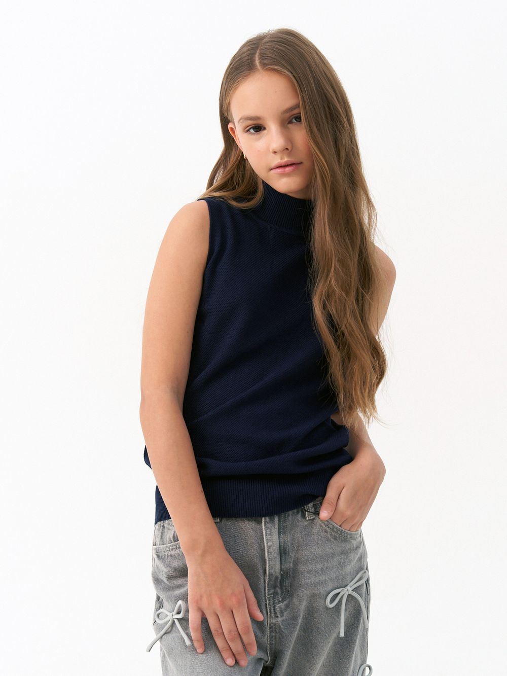 Джемпер топ с горлом 1208 синий