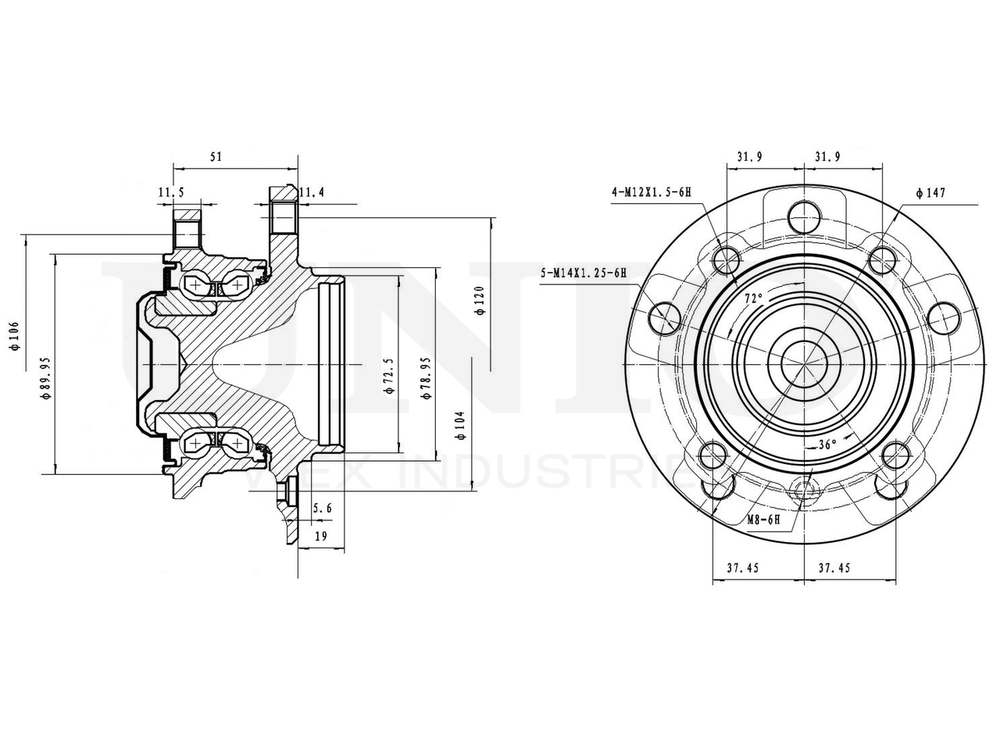 Ступица передняя (с ABS) UNIO HUB-20247