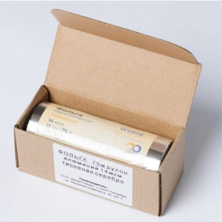 Фольга 75м рулон алюминий 14мкм тисненая серебро в коробке White Line