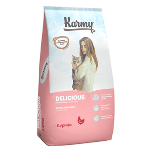 Сухой корм для взрослых кошек, Karmy Delicious, привередливых в питании, с курицей