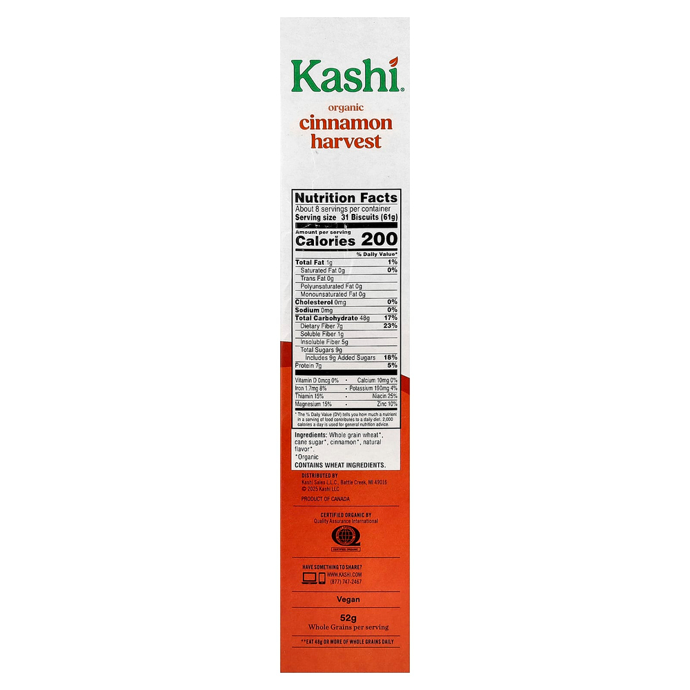 Kashi, органическое пшеничное печенье из цельных пшеничных хлопьев, корица, 510 г (18 унций)