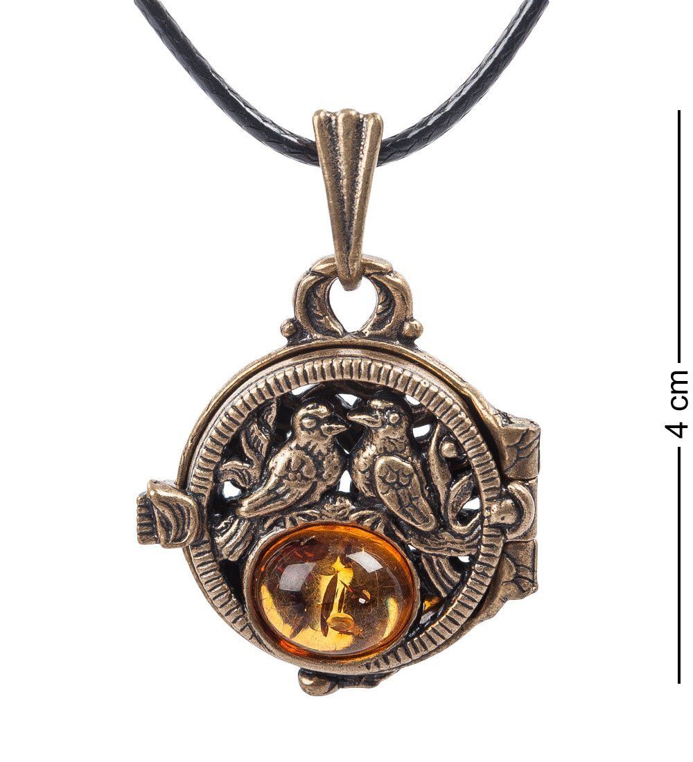 AM- 670 Подвеска «Медальон Голуби» (латунь, янтарь)