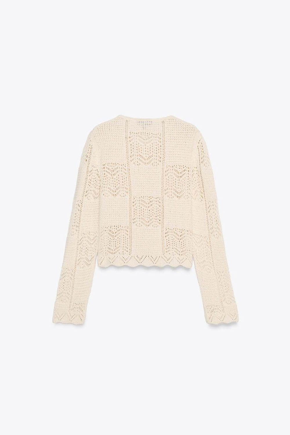 ZARA АЖУРНЫЙ ТРИКОТАЖНЫЙ КАРДИГАН, ЭКРЮ