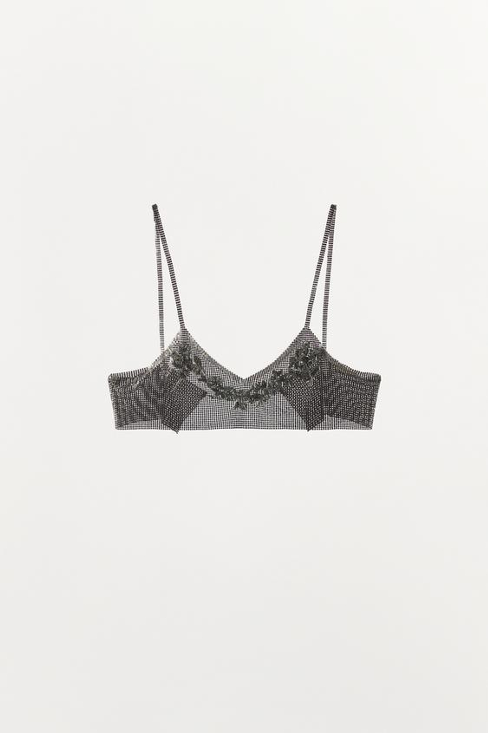 ZARA ТОП-СЕТКА С ЦВЕТАМИ И БУСИНАМИ, СЕРЕБРИСТЫЙ