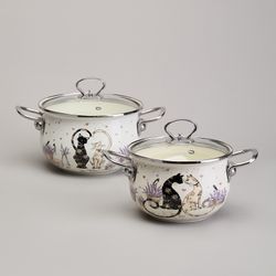 НАБОР КАСТРЮЛЬ ЭМАЛИРОВАННЫЙ, СЕРИЯ "LAVENDER CATS" 4ПР. 2,0/2,8Л ДИА.18/20СМ