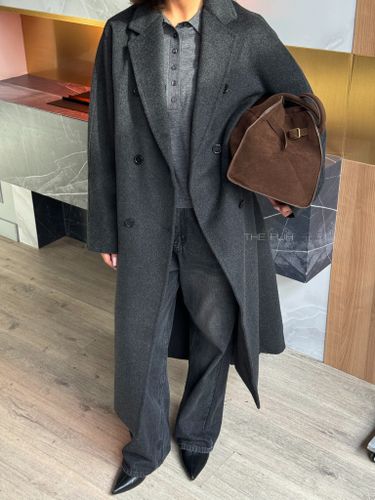 Черное двубортное пальто из шерсти