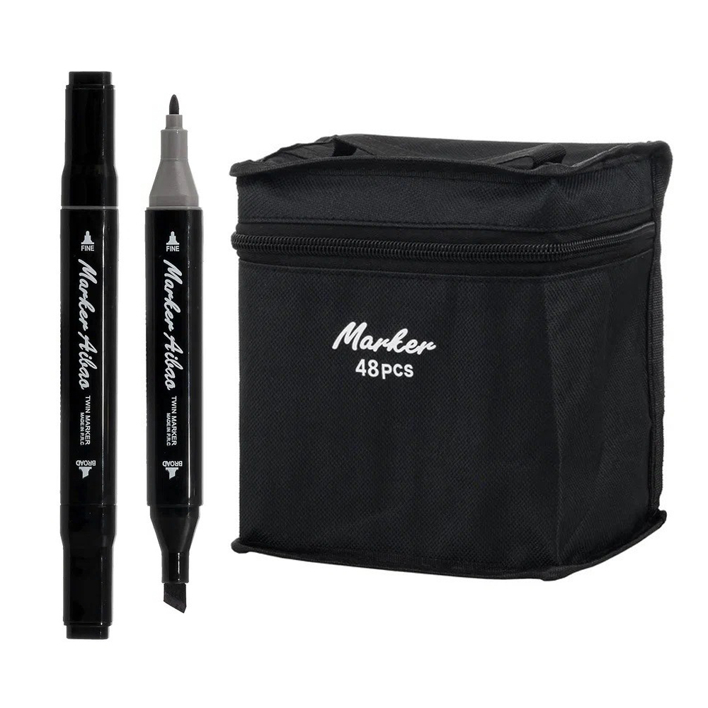 Маркер для скетчинга, двусторонние, Basir, четырехгранные, спиртовые, 48 шт