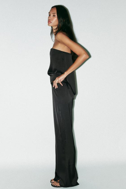 ZARA АТЛАСНЫЕ БРЮКИ С ВЫСОКОЙ ПОСАДКОЙ, ЧЕРНЫЙ