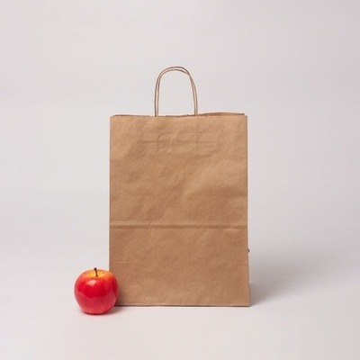 Пакет бумажный 26x35x15, коричневый, крафт, ручка крученая