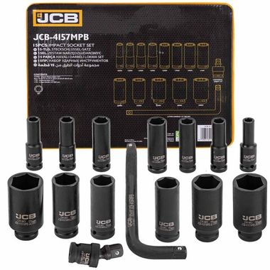 Головки ударные глубокие, набор 15пр., 1/2''(6гр.) JCB JCB-4157MPB