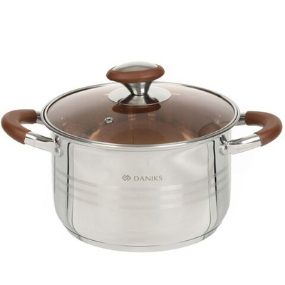 Кастрюля нерж, 4 л, крышка стекло, Daniks, Веллингтон, GS-01415-20CA, индукц