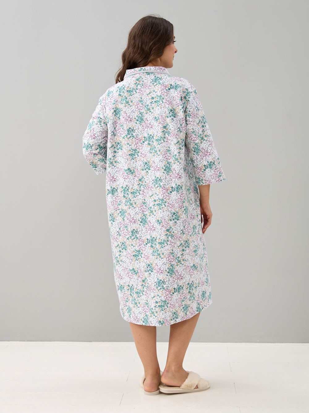 Ночная сорочка С-013/розовозеленый-акварельцветы