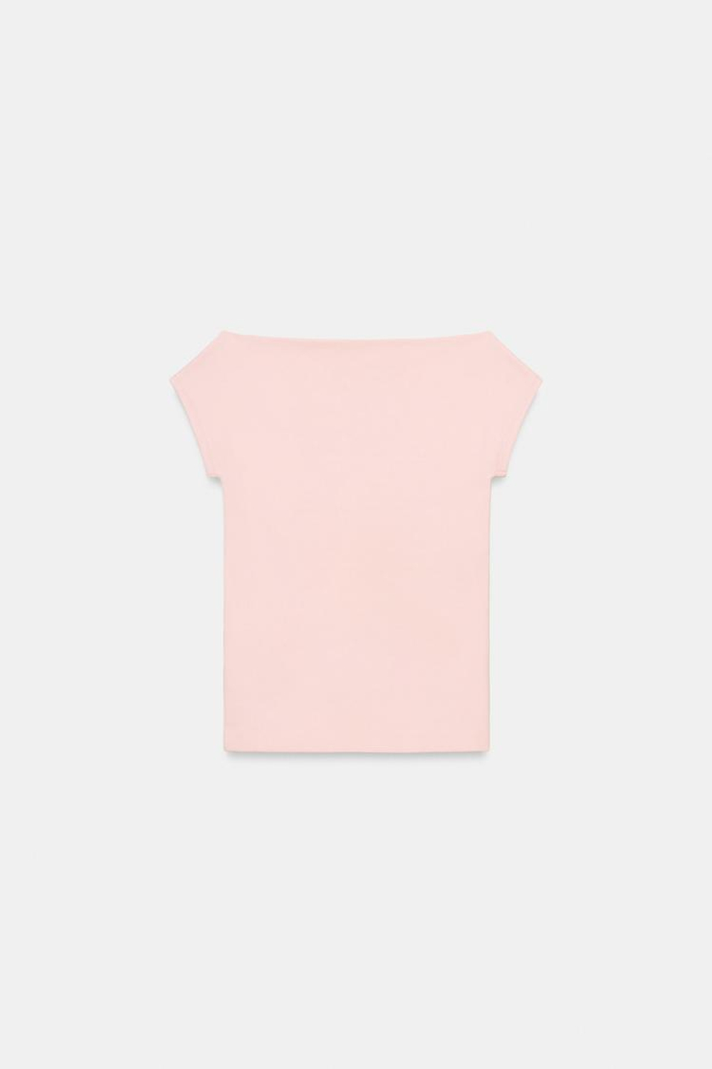 ZARA ФУТБОЛКА С ВЫРЕЗОМ ЛОДОЧКОЙ, ПУДРОВО-РОЗОВЫЙ