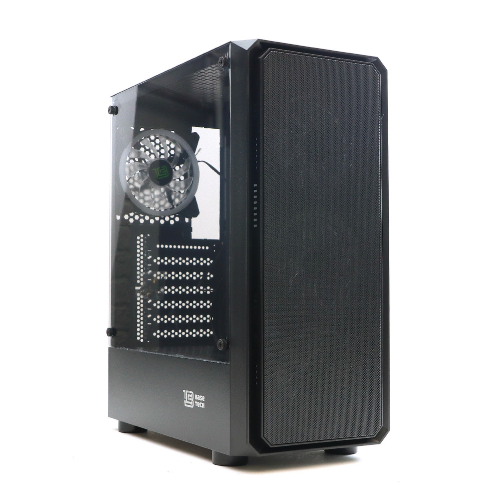 УЦЕНКА_Корпус BaseTech eXtreme GFX-03, Без БП, ATX, чёрный, 4xFRGB FAN, 2xUSB2, 1xUSB3, бок: закалённое стекло (RMA_BT-GFX-03-MESH-4F-RGB) {замятие на кожухе блока питания и дне}