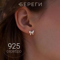 Серьги-пусеты Бант симметричный из серебра 925 пробы