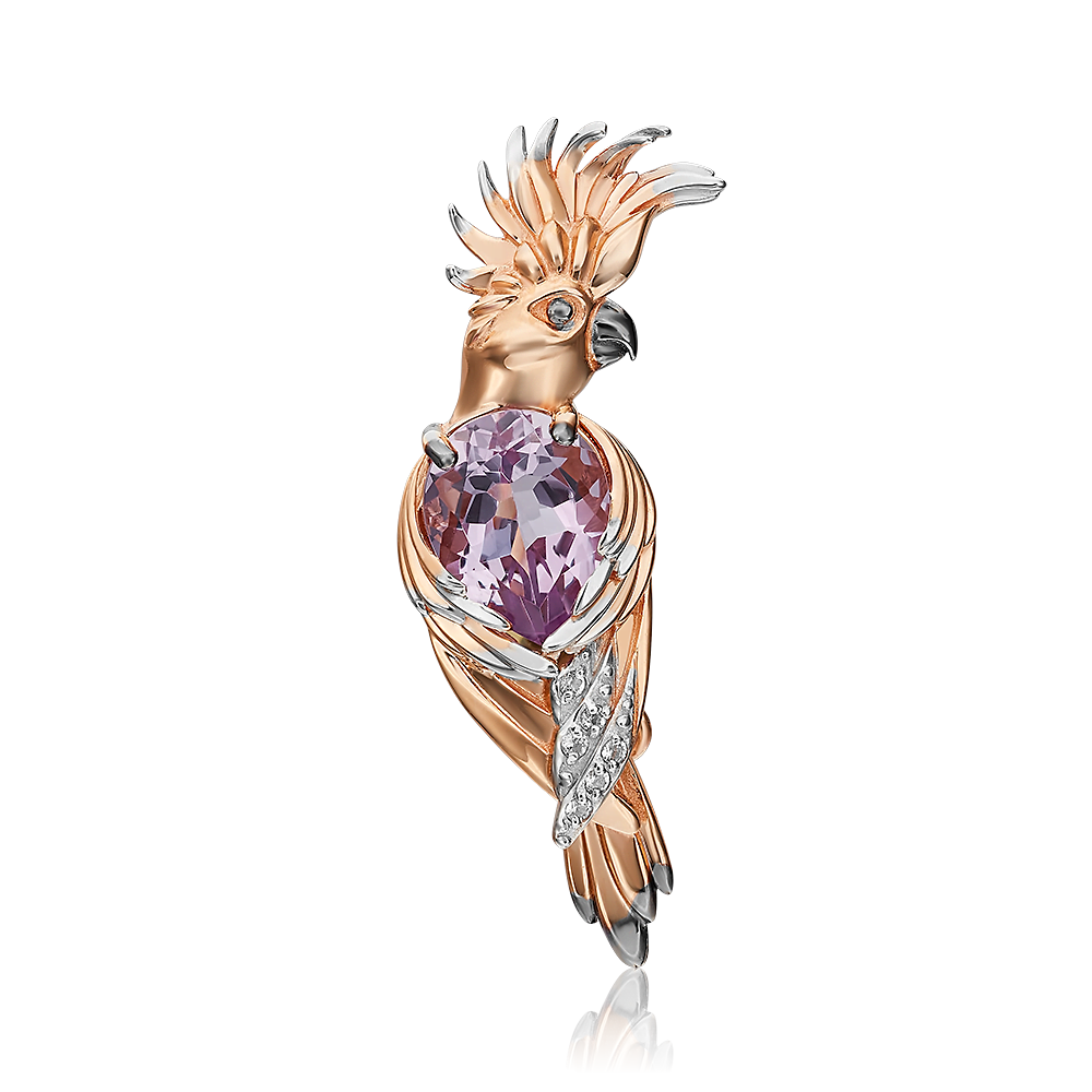 Брошь «Попугай» из красного золота c аметистом и натуральными топазами white Артикул: 04-0229-00-225-1110-57