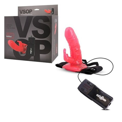 Страпон с вибрацией с клиторальным вибростимулятором Vsop (5 скоростей , красный с черным ) (Цвет: красный с черным)