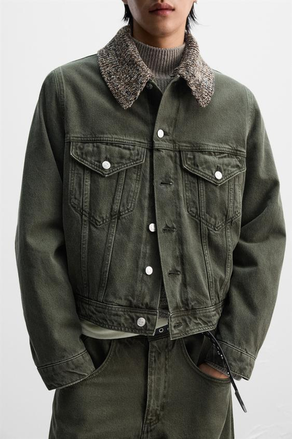 ZARA X NANUSHKA ДЖИНСОВАЯ КУРТКА, ТЕМНЫЙ ХАКИ