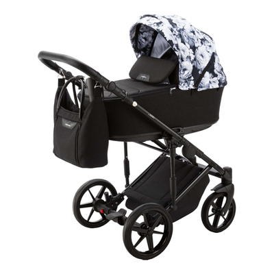 Детская универсальная коляска Adamex ZICO Flowers Z-FL11 (3в1) - Черный, черно - белые цветы
