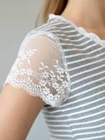 Женский домашний костюм-пижама с кружевом (Размер: L) (Цвет: серый с белым)