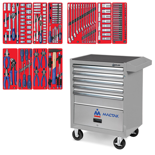 МАСТАК (52-05186G) Набор инструментов "СТАНДАРТ" в серой тележке, 186 предметов