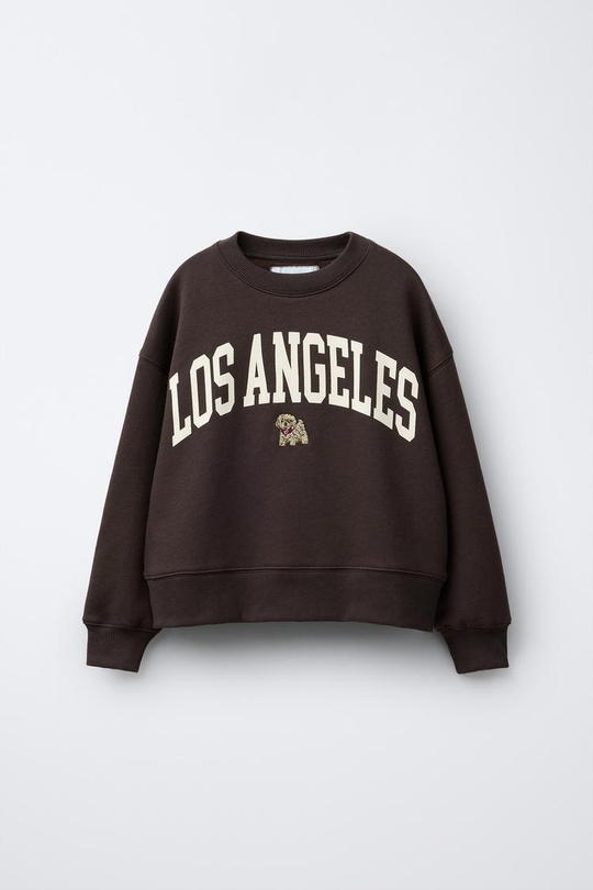 ZARA ТОЛСТОВКА С ВЫШИТОЙ НАДПИСЬЮ, КОРИЧНЕВЫЙ