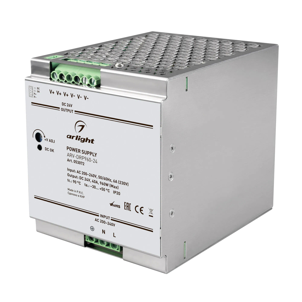 Блок питания ARV-DRP960-24 (24V, 40A, 960W, PFC) (Arlight, IP20 Металл, 5 лет) 053072