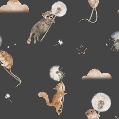 Звери на одуванчиках темный фон