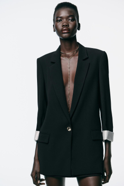 ZARA БЛЕЙЗЕР С МАНЖЕТАМИ С ПРИНТОМ, ЧЕРНЫЙ